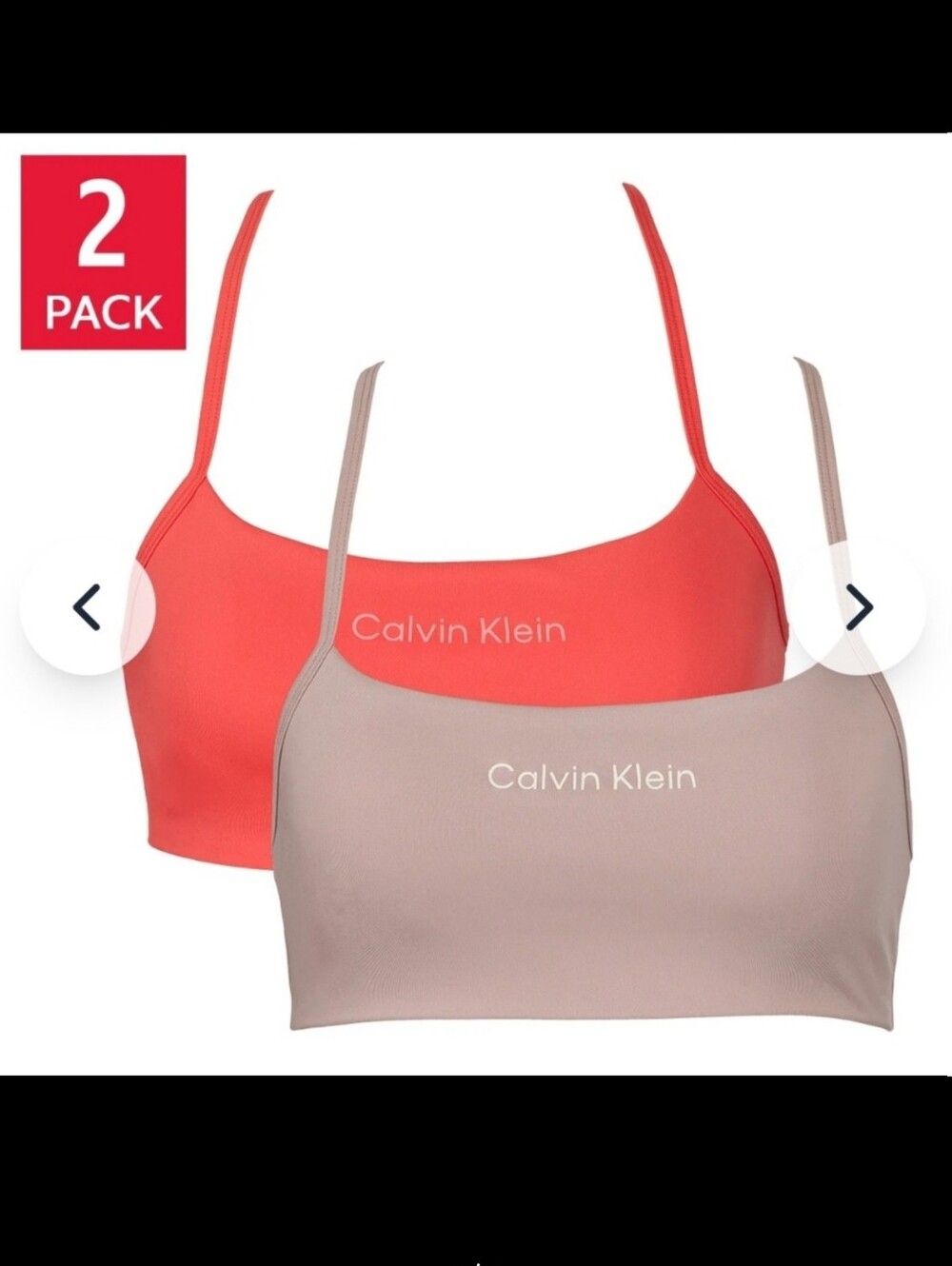 Calvin Klein Performance 2 Pack Sports Bra Microfiber Stretch NEW